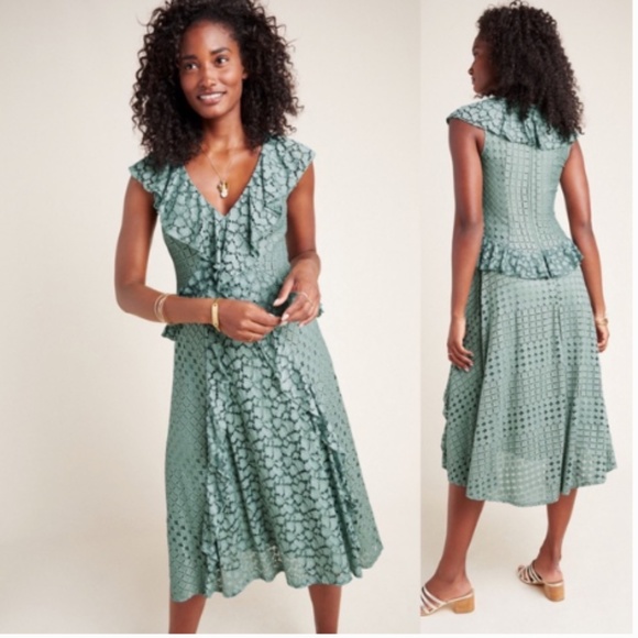 NWT Anthropologie Antoinette Ruffled Midi Dress 2 - Picture 2 of 8